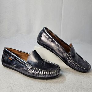 ANDAGO hamdmade Leather Loafers Sz 36 Dark Grey Metallic